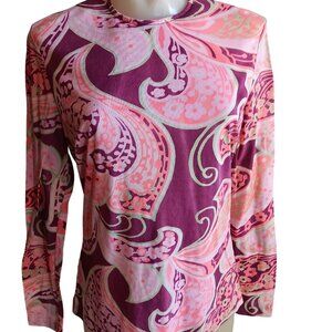 Medium  Vintage 1970s Womens Psychadelic Top Pink/Purple Zipback Mod Go-Go Hippy